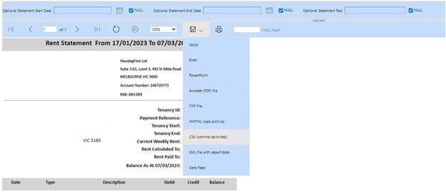 Generating a Rent Statement